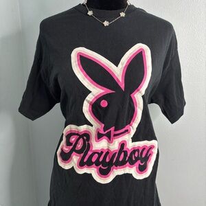 PLAYBOY Black Tee with Pink Logo